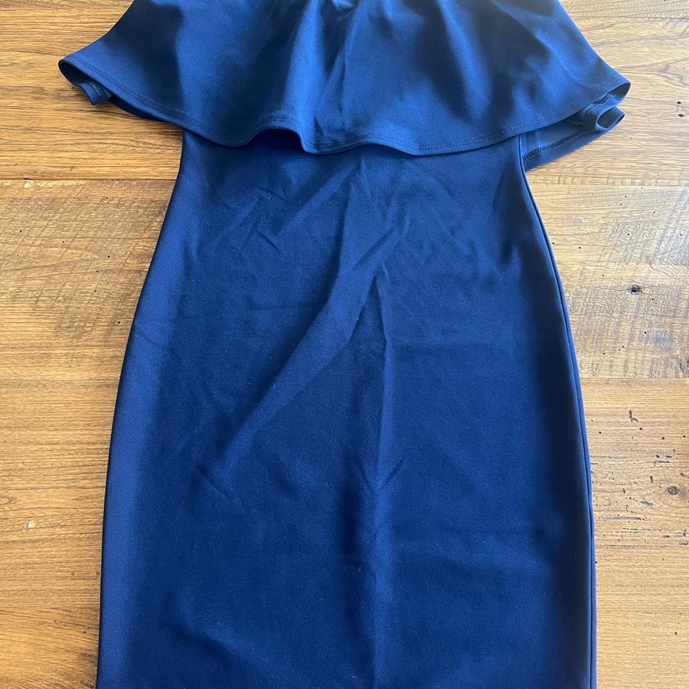 Elegant Navy Blue Off-Shoulder Dress